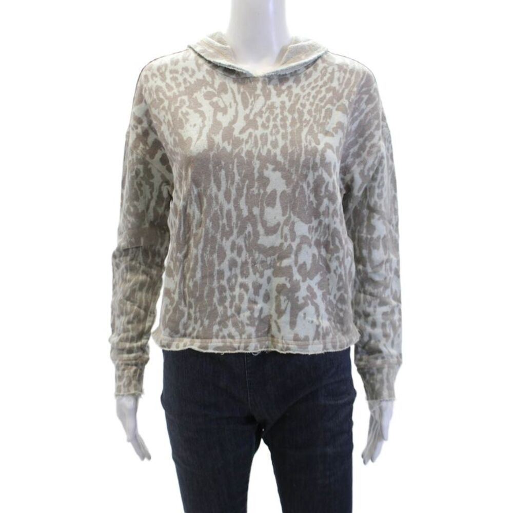 Chaser Womens Cotton Animal Print Long Sleeve Pullover Hoodie Gray Size S